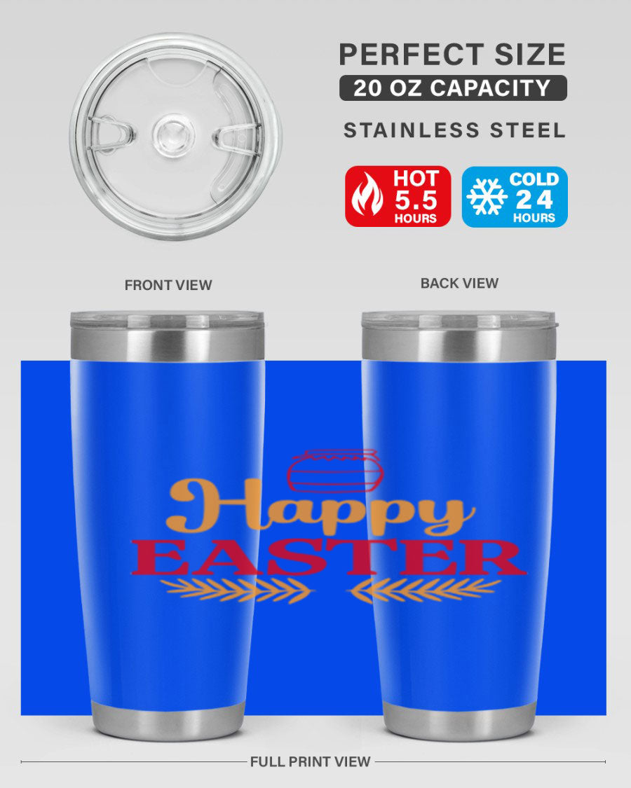 Happy Easter 157# Tumbler in vibrant colors, showcasing double wall vacuum stainless steel design with a drink-thru lid.