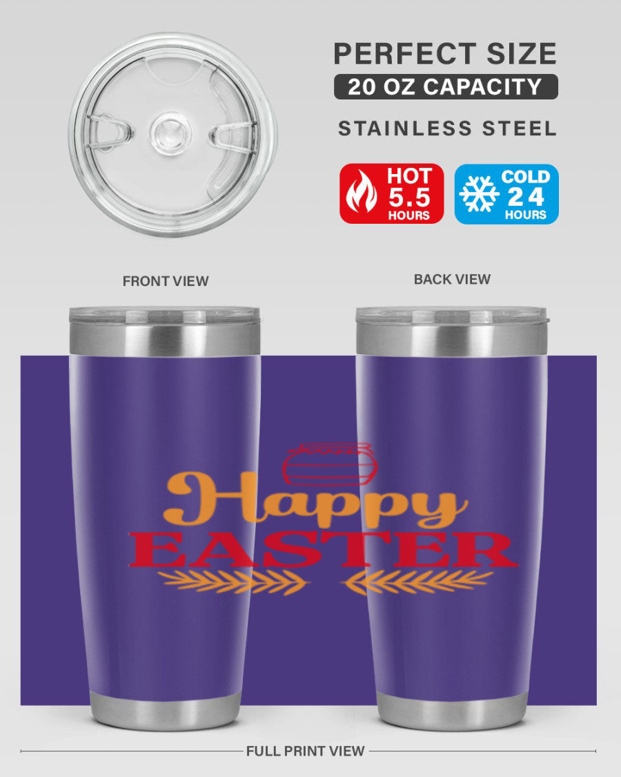 Happy Easter 157# Tumbler in vibrant colors, showcasing double wall vacuum stainless steel design with a drink-thru lid.