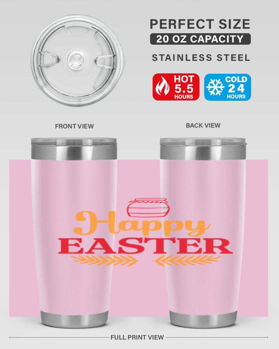 Happy Easter 157# Tumbler in vibrant colors, showcasing double wall vacuum stainless steel design with a drink-thru lid.