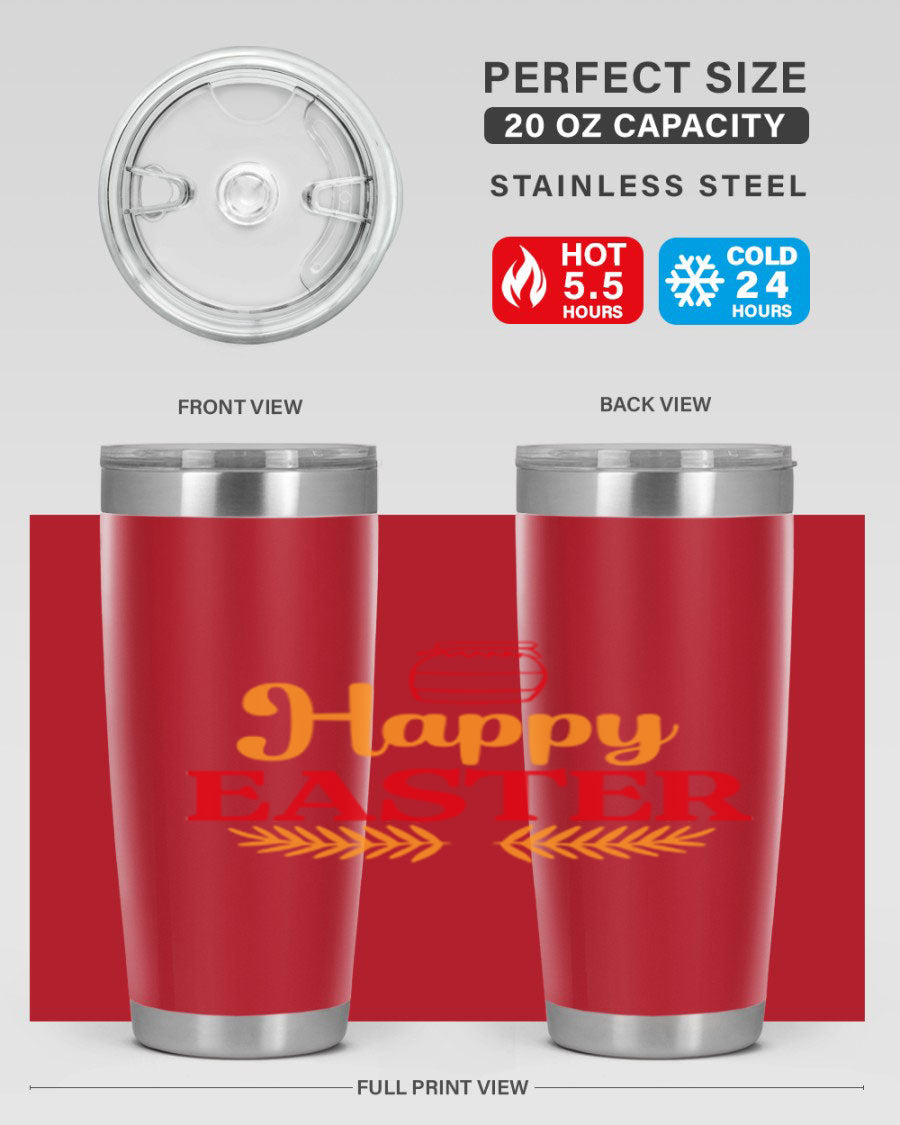 Happy Easter 157# Tumbler in vibrant colors, showcasing double wall vacuum stainless steel design with a drink-thru lid.