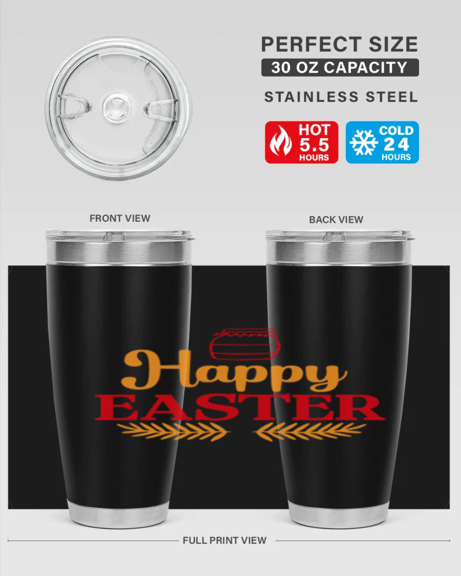 Happy Easter 157# Tumbler in vibrant colors, showcasing double wall vacuum stainless steel design with a drink-thru lid.