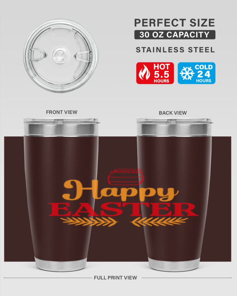 Happy Easter 157# Tumbler in vibrant colors, showcasing double wall vacuum stainless steel design with a drink-thru lid.