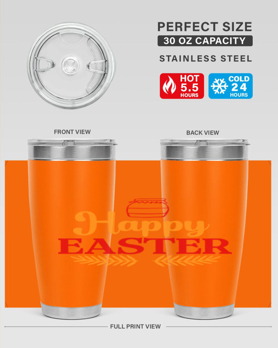 Happy Easter 157# Tumbler in vibrant colors, showcasing double wall vacuum stainless steel design with a drink-thru lid.