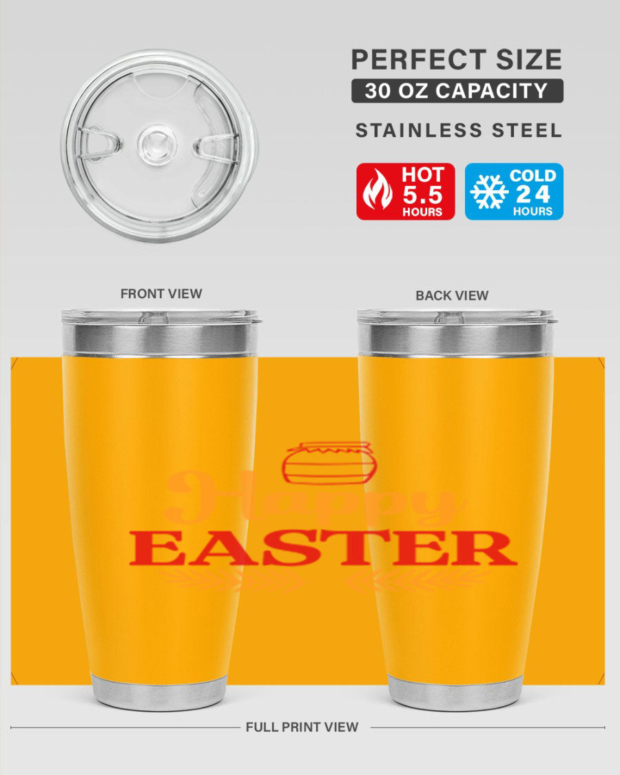 Happy Easter 157# Tumbler in vibrant colors, showcasing double wall vacuum stainless steel design with a drink-thru lid.
