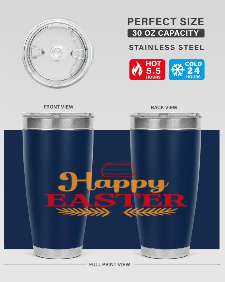 Happy Easter 157# Tumbler in vibrant colors, showcasing double wall vacuum stainless steel design with a drink-thru lid.