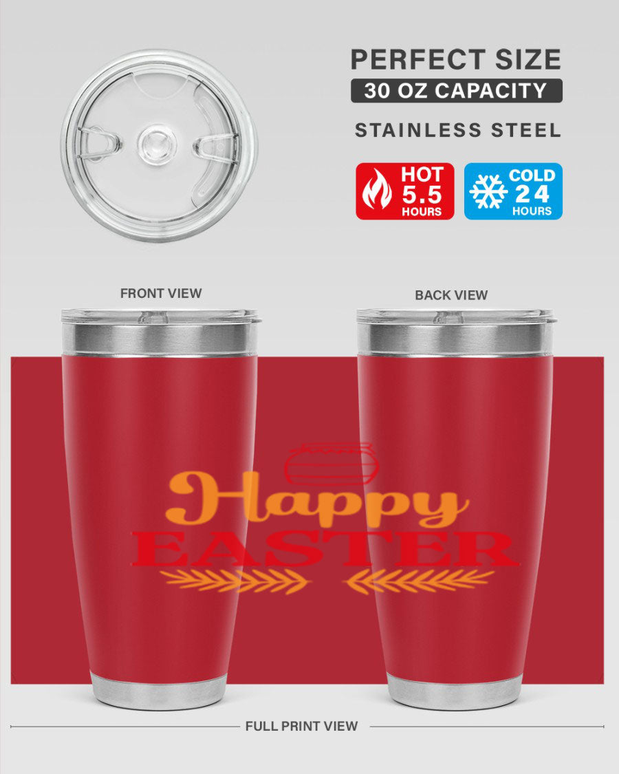 Happy Easter 157# Tumbler in vibrant colors, showcasing double wall vacuum stainless steel design with a drink-thru lid.