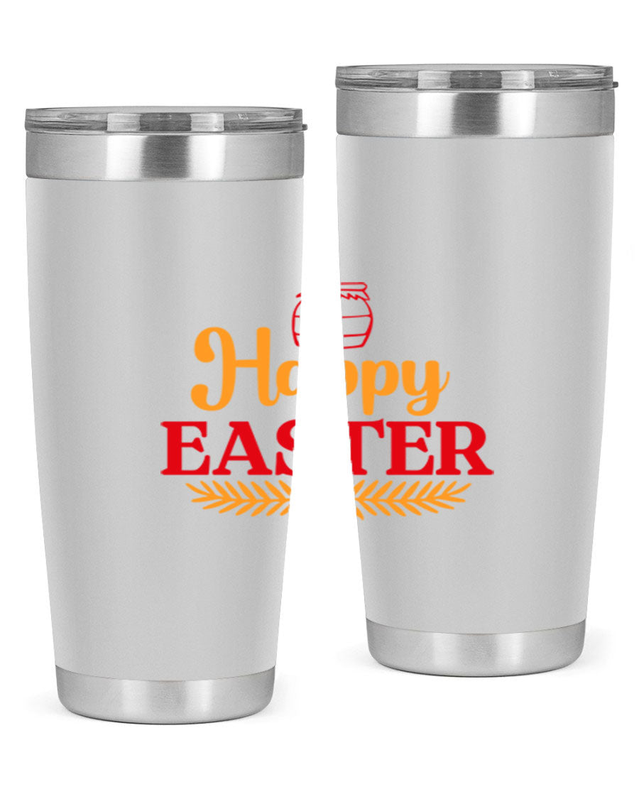 Happy Easter 157# Tumbler in vibrant colors, showcasing double wall vacuum stainless steel design with a drink-thru lid.