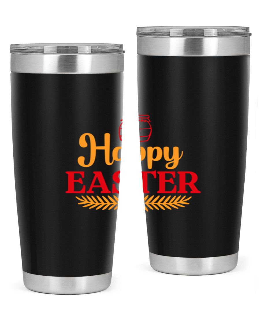 Happy Easter 157# Tumbler in vibrant colors, showcasing double wall vacuum stainless steel design with a drink-thru lid.