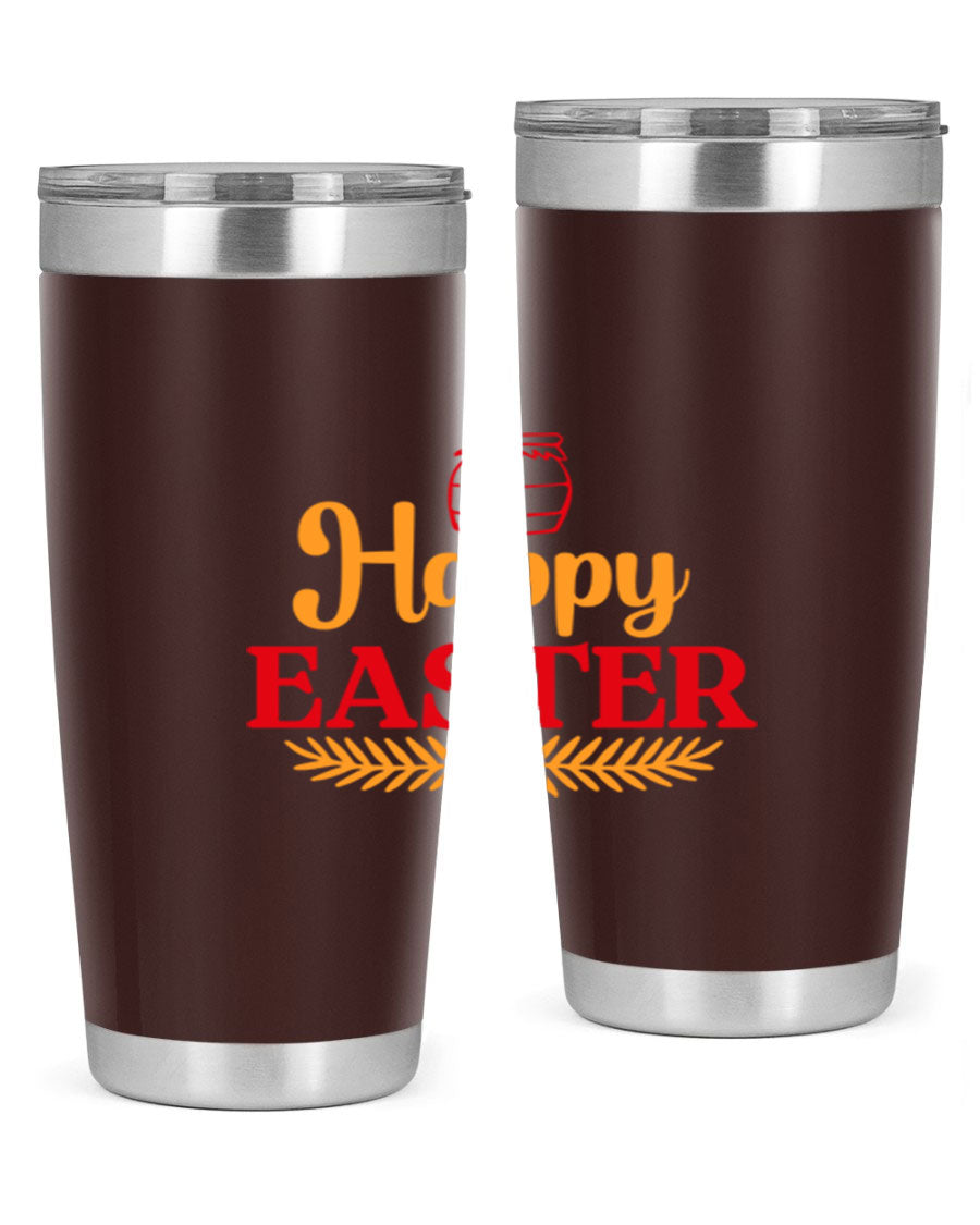 Happy Easter 157# Tumbler in vibrant colors, showcasing double wall vacuum stainless steel design with a drink-thru lid.