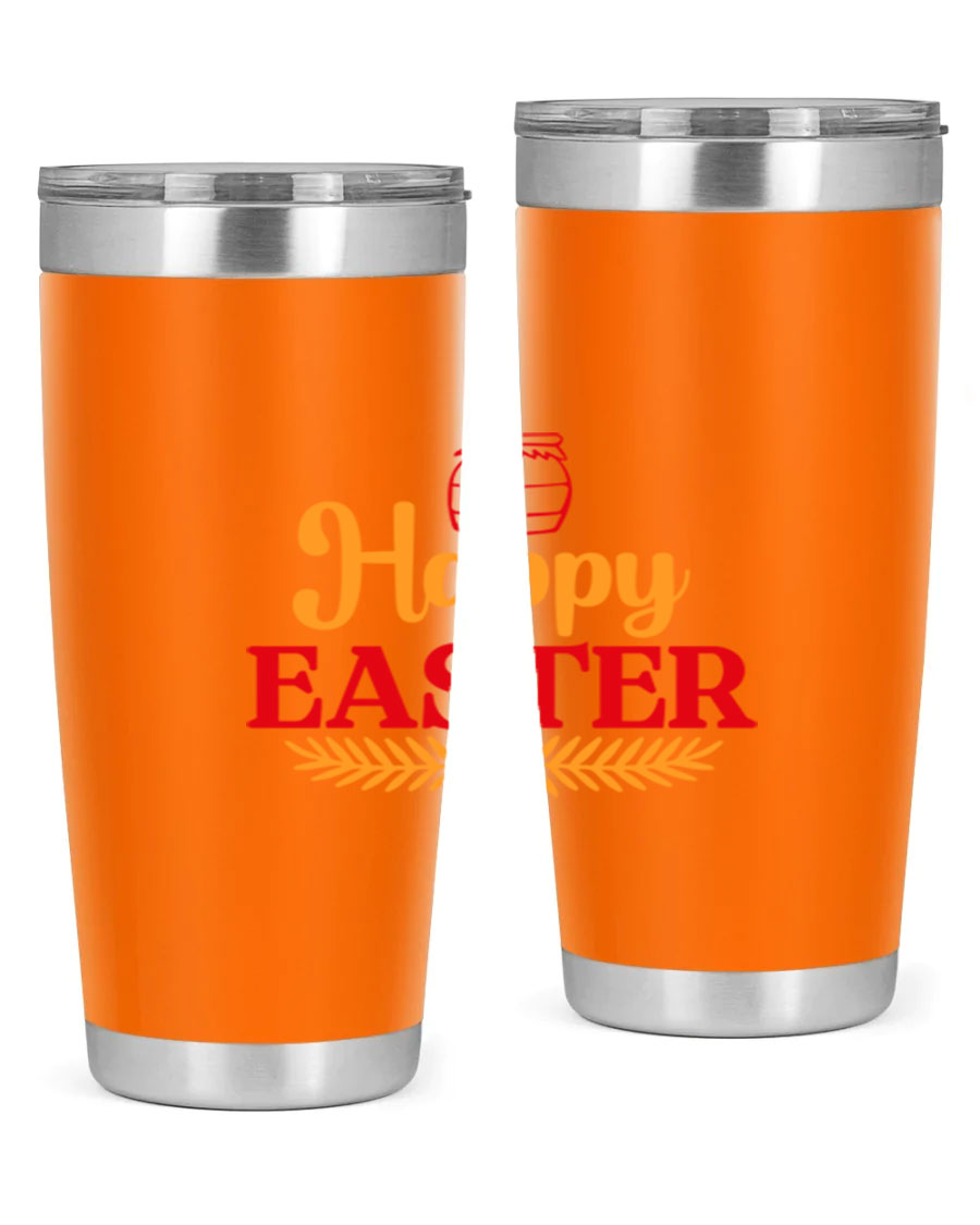 Happy Easter 157# Tumbler in vibrant colors, showcasing double wall vacuum stainless steel design with a drink-thru lid.