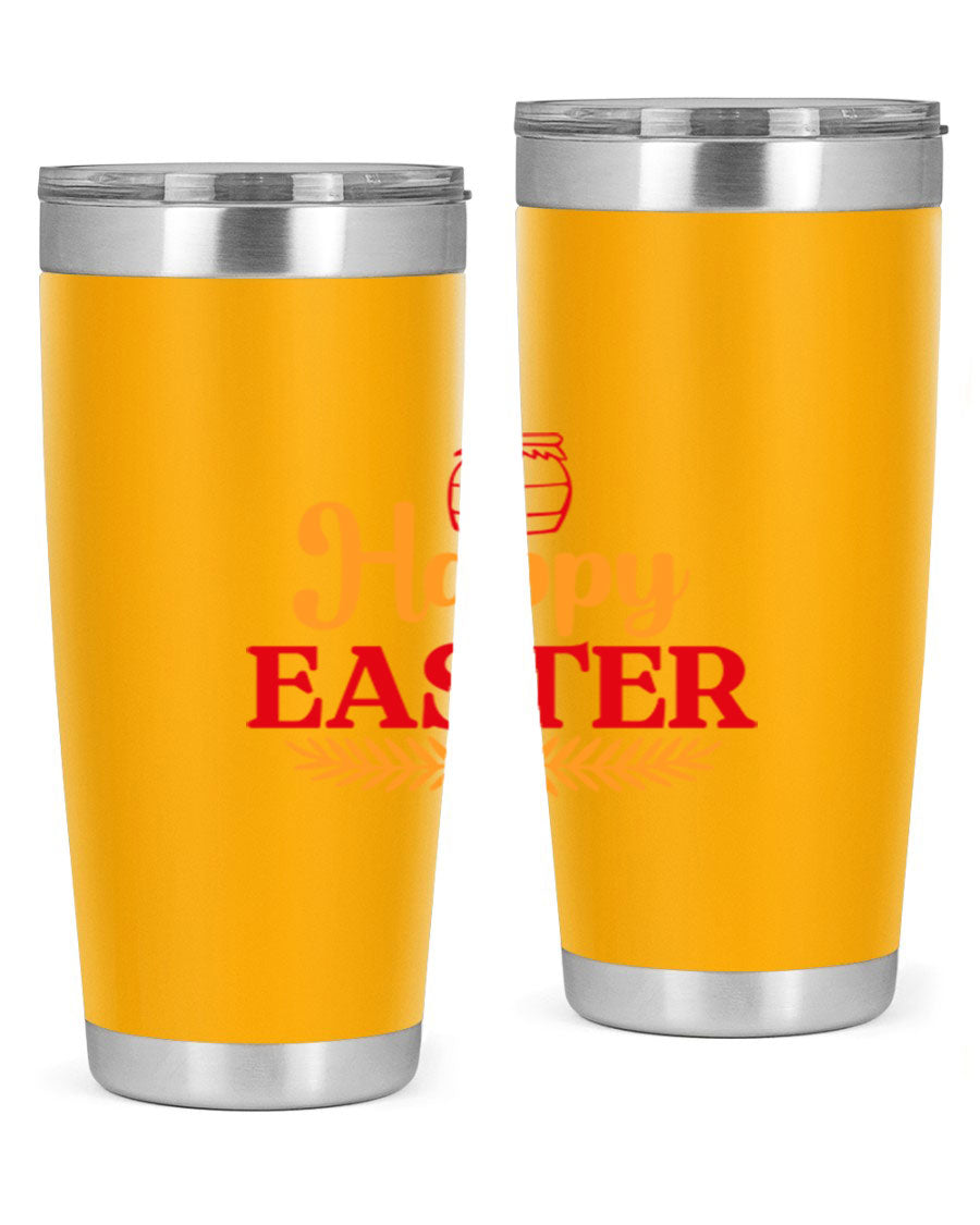 Happy Easter 157# Tumbler in vibrant colors, showcasing double wall vacuum stainless steel design with a drink-thru lid.