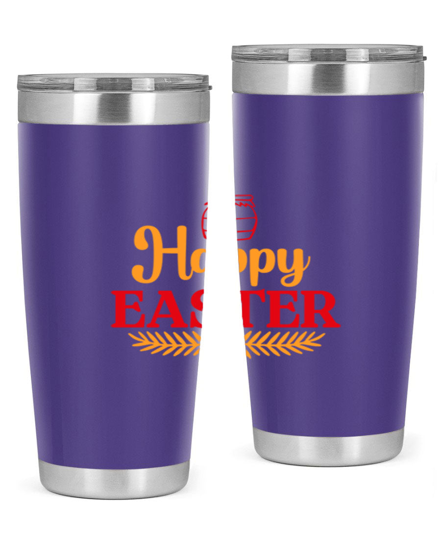 Happy Easter 157# Tumbler in vibrant colors, showcasing double wall vacuum stainless steel design with a drink-thru lid.