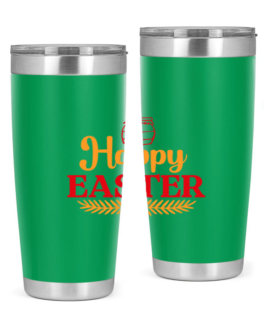 Happy Easter 157# Tumbler in vibrant colors, showcasing double wall vacuum stainless steel design with a drink-thru lid.