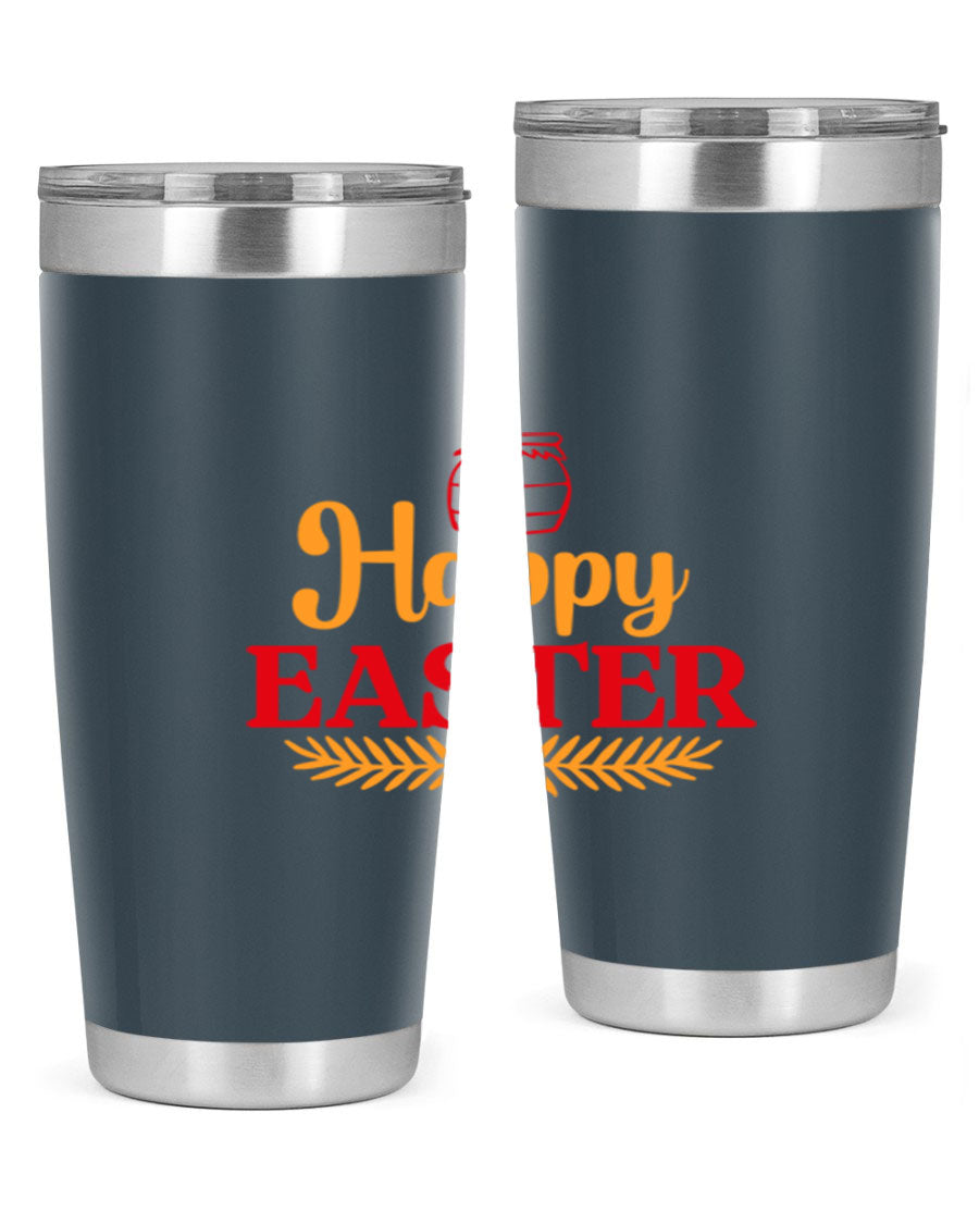 Happy Easter 157# Tumbler in vibrant colors, showcasing double wall vacuum stainless steel design with a drink-thru lid.