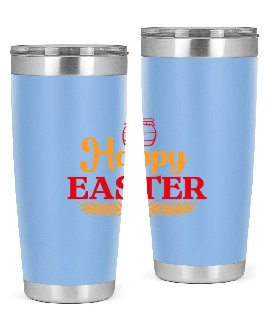 Happy Easter 157# Tumbler in vibrant colors, showcasing double wall vacuum stainless steel design with a drink-thru lid.
