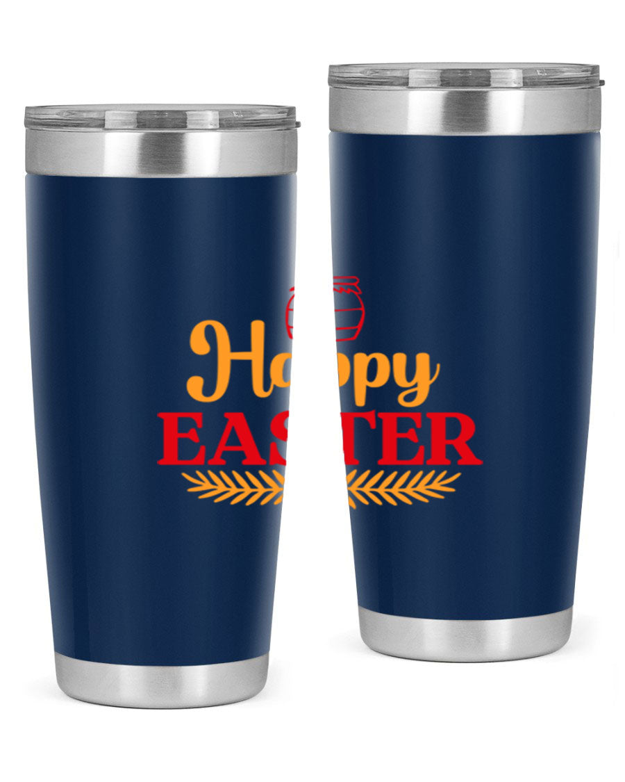 Happy Easter 157# Tumbler in vibrant colors, showcasing double wall vacuum stainless steel design with a drink-thru lid.