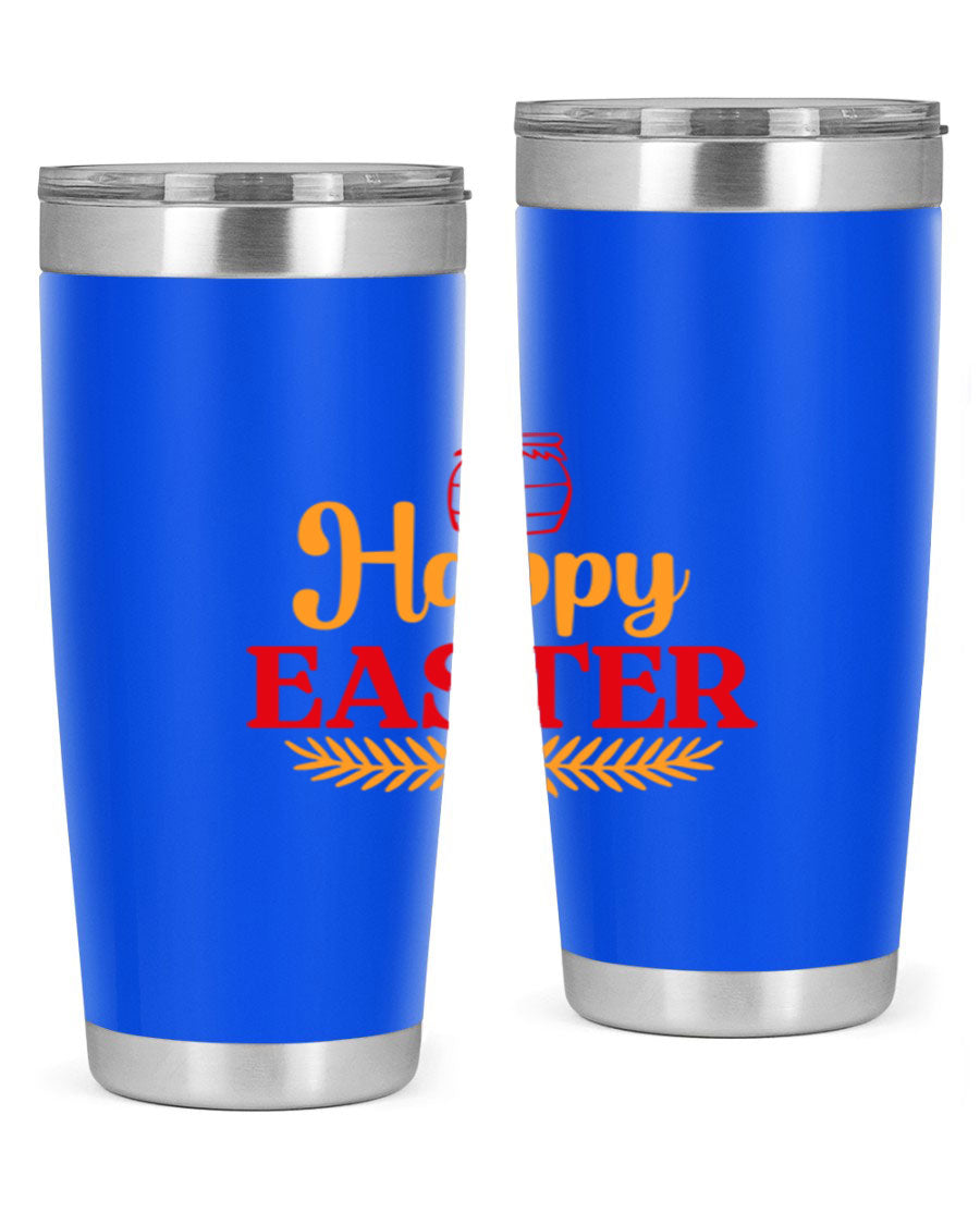 Happy Easter 157# Tumbler in vibrant colors, showcasing double wall vacuum stainless steel design with a drink-thru lid.