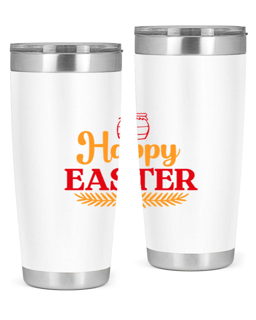 Happy Easter 157# Tumbler in vibrant colors, showcasing double wall vacuum stainless steel design with a drink-thru lid.