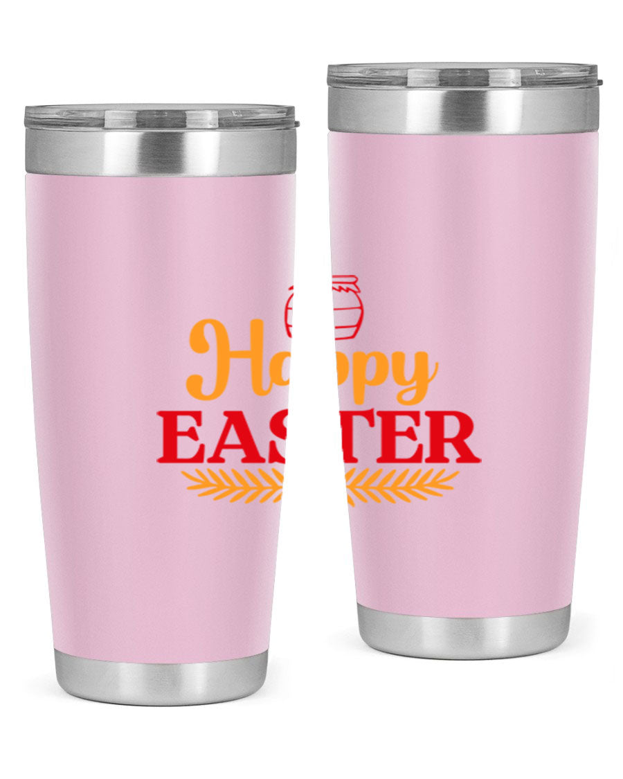 Happy Easter 157# Tumbler in vibrant colors, showcasing double wall vacuum stainless steel design with a drink-thru lid.
