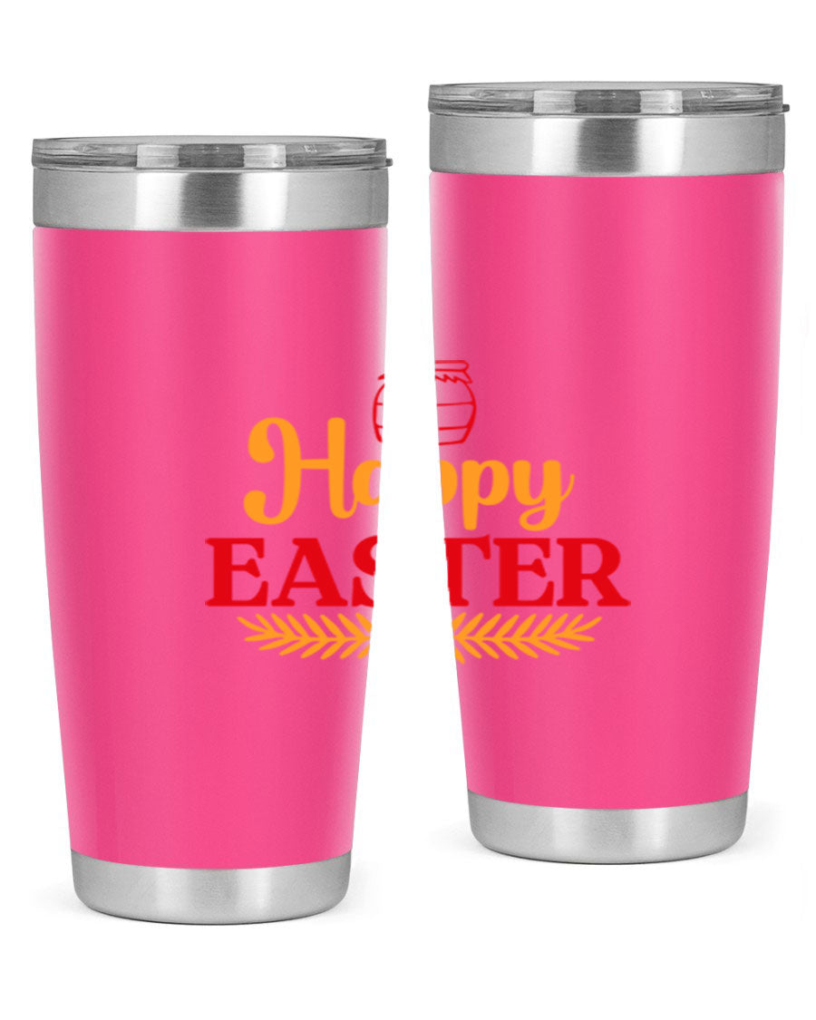Happy Easter 157# Tumbler in vibrant colors, showcasing double wall vacuum stainless steel design with a drink-thru lid.