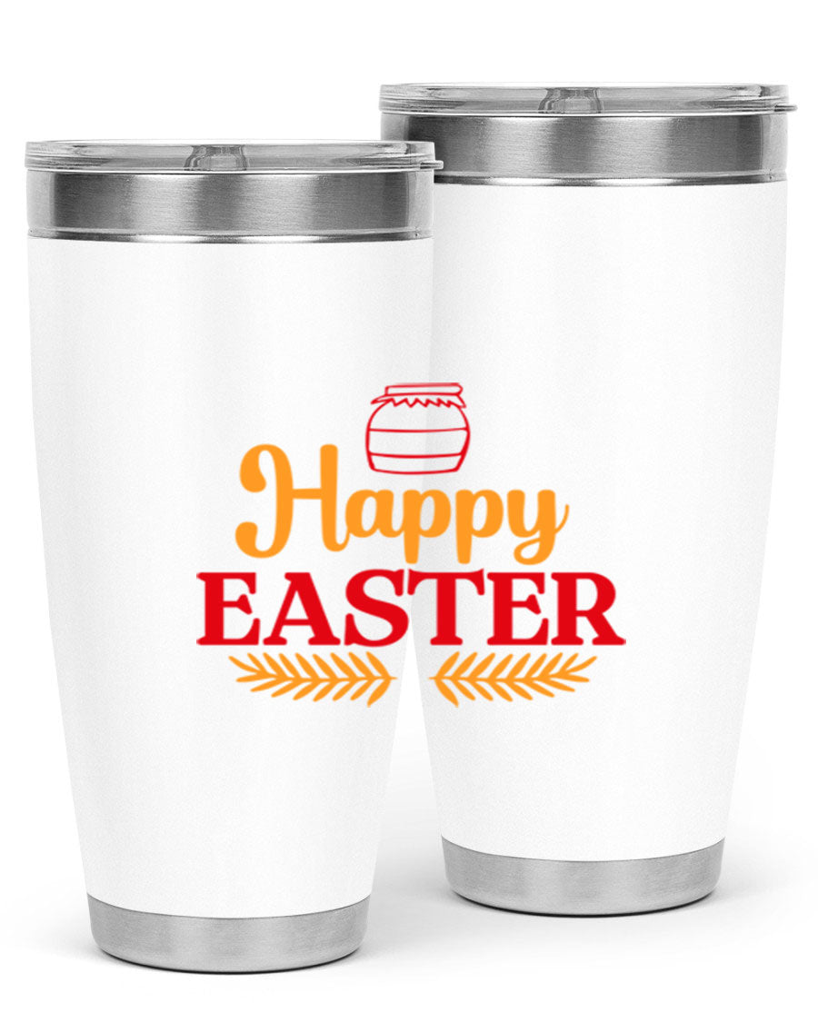 Happy Easter 157# Tumbler in vibrant colors, showcasing double wall vacuum stainless steel design with a drink-thru lid.