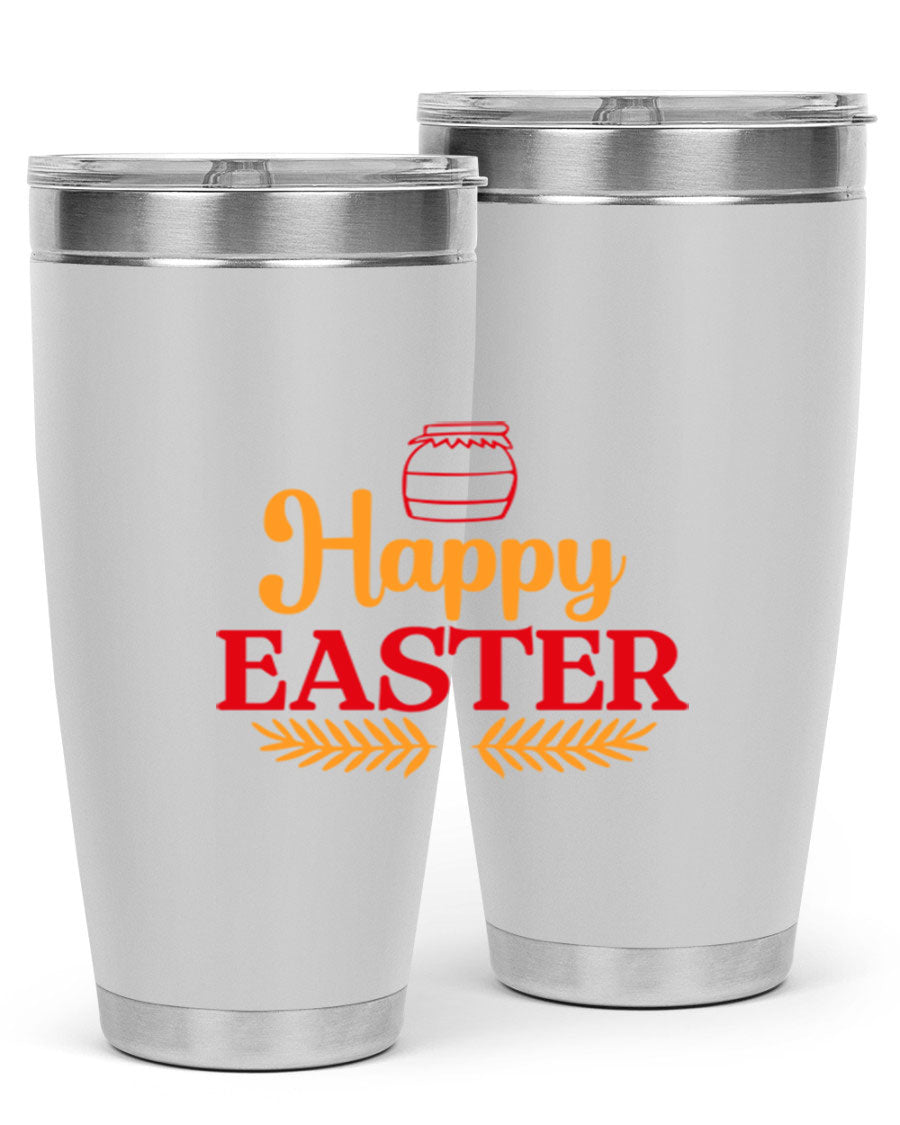 Happy Easter 157# Tumbler in vibrant colors, showcasing double wall vacuum stainless steel design with a drink-thru lid.
