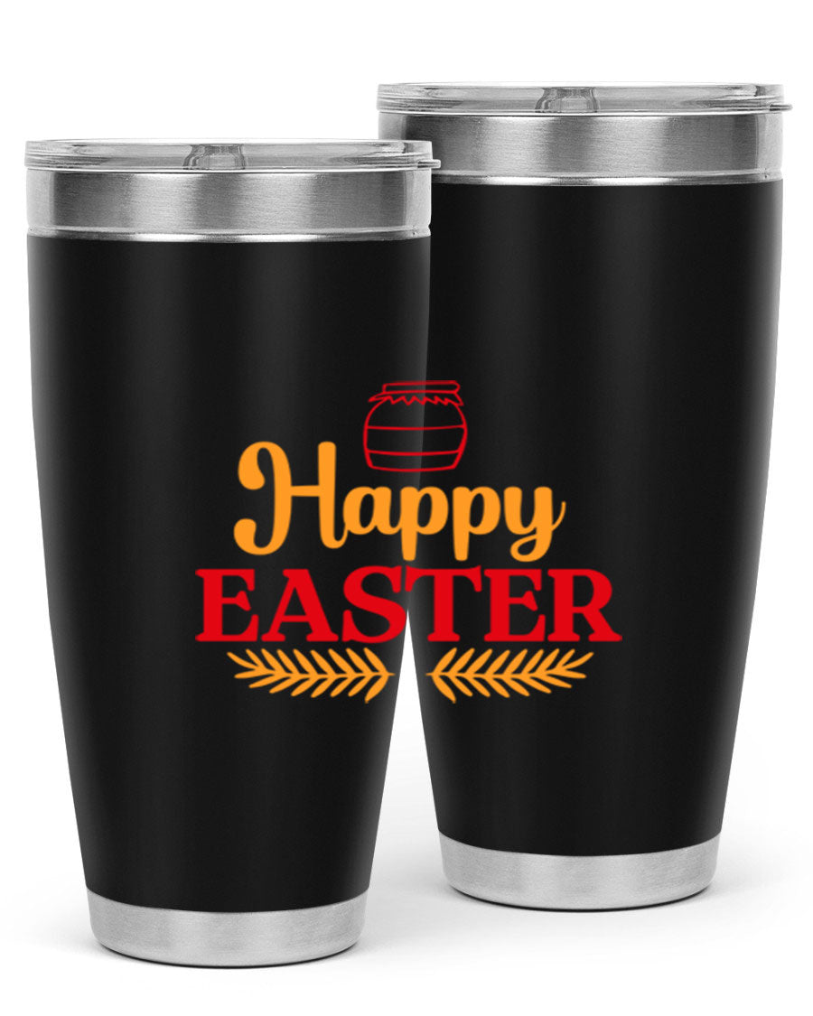 Happy Easter 157# Tumbler in vibrant colors, showcasing double wall vacuum stainless steel design with a drink-thru lid.