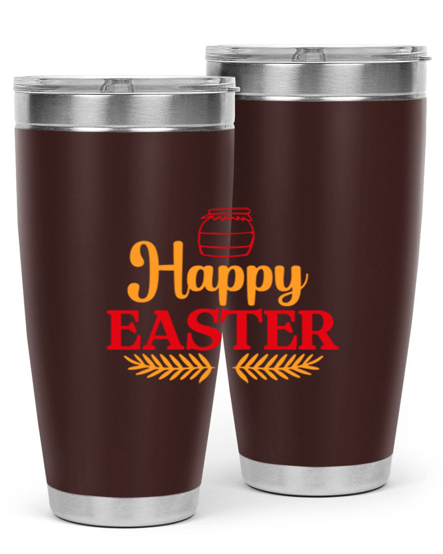 Happy Easter 157# Tumbler in vibrant colors, showcasing double wall vacuum stainless steel design with a drink-thru lid.
