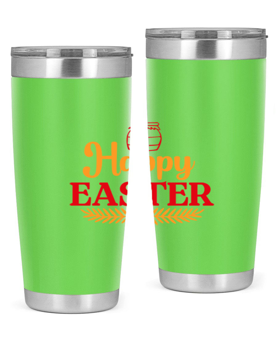 Happy Easter 157# Tumbler in vibrant colors, showcasing double wall vacuum stainless steel design with a drink-thru lid.