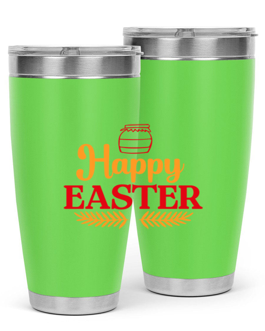 Happy Easter 157# Tumbler in vibrant colors, showcasing double wall vacuum stainless steel design with a drink-thru lid.