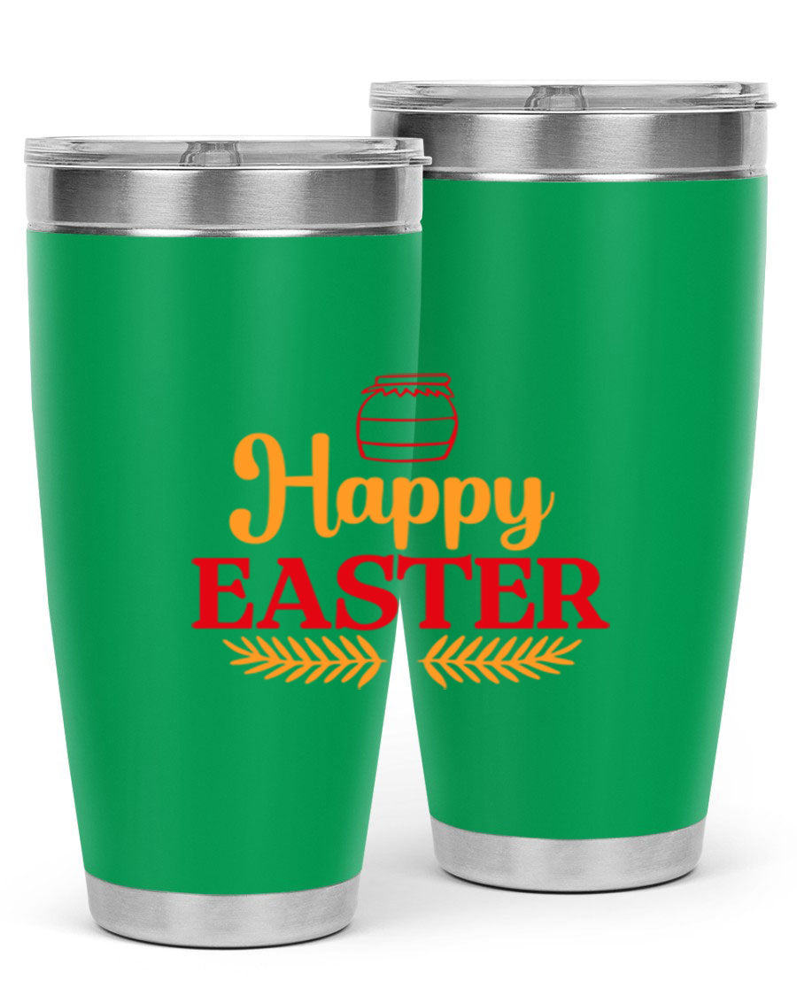Happy Easter 157# Tumbler in vibrant colors, showcasing double wall vacuum stainless steel design with a drink-thru lid.