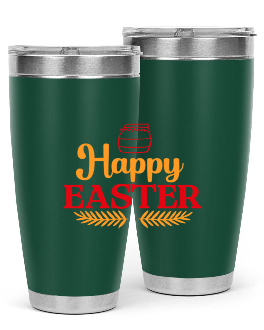 Happy Easter 157# Tumbler in vibrant colors, showcasing double wall vacuum stainless steel design with a drink-thru lid.