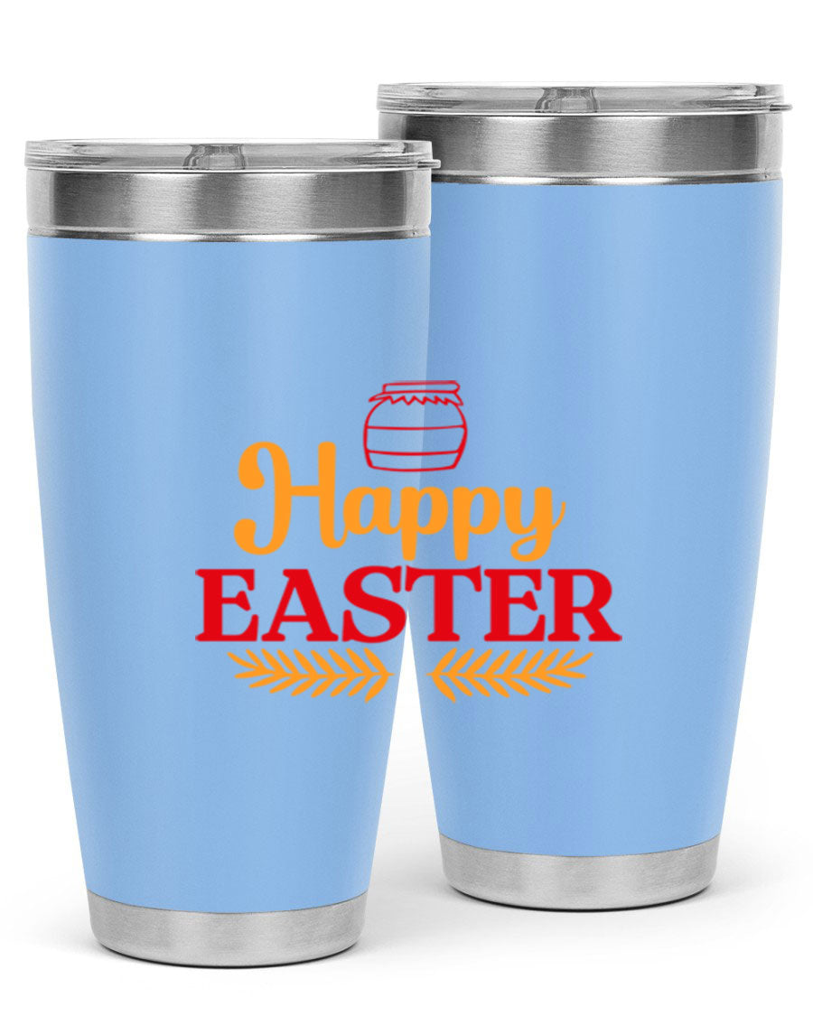 Happy Easter 157# Tumbler in vibrant colors, showcasing double wall vacuum stainless steel design with a drink-thru lid.