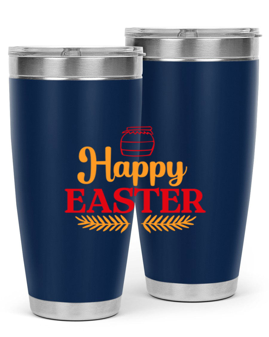 Happy Easter 157# Tumbler in vibrant colors, showcasing double wall vacuum stainless steel design with a drink-thru lid.