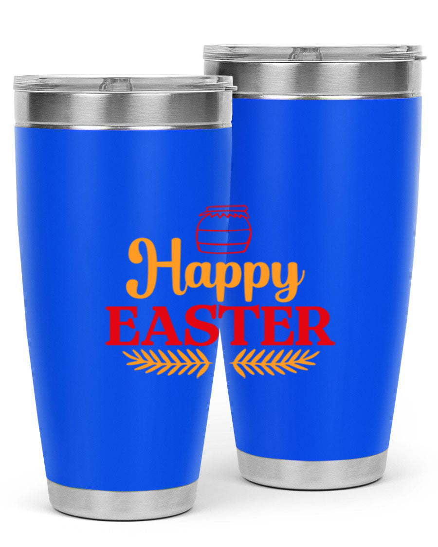 Happy Easter 157# Tumbler in vibrant colors, showcasing double wall vacuum stainless steel design with a drink-thru lid.