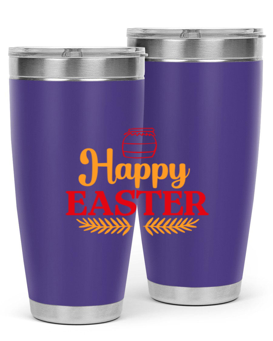 Happy Easter 157# Tumbler in vibrant colors, showcasing double wall vacuum stainless steel design with a drink-thru lid.