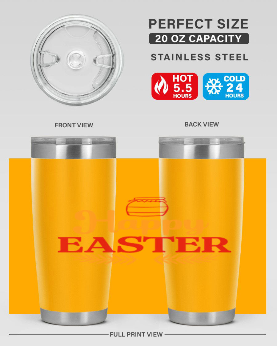 Happy Easter 157# Tumbler in vibrant colors, showcasing double wall vacuum stainless steel design with a drink-thru lid.