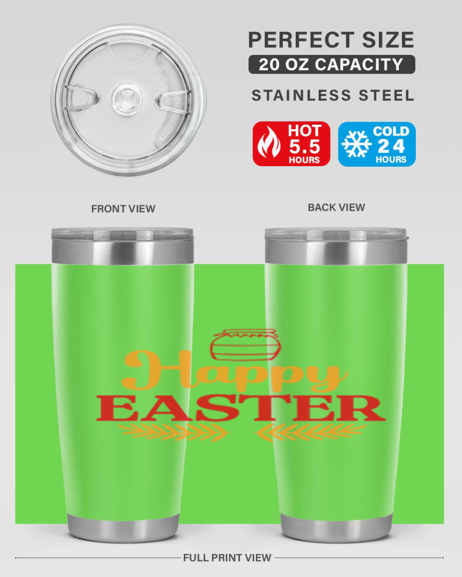 Happy Easter 157# Tumbler in vibrant colors, showcasing double wall vacuum stainless steel design with a drink-thru lid.