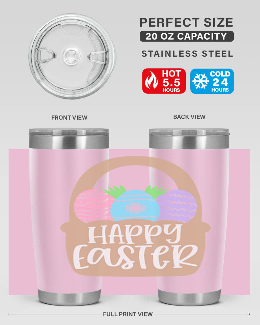 Happy Easter 37# Tumbler, double wall vacuum stainless steel with vibrant Easter design, perfect for hot and cold beverages.