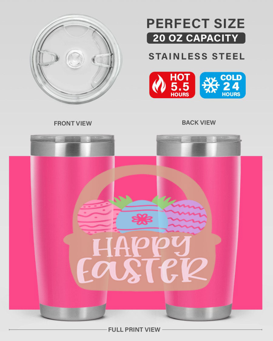 Happy Easter 37# Tumbler, double wall vacuum stainless steel with vibrant Easter design, perfect for hot and cold beverages.