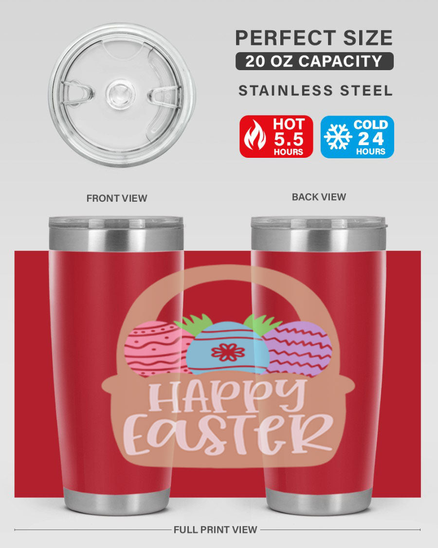 Happy Easter 37# Tumbler, double wall vacuum stainless steel with vibrant Easter design, perfect for hot and cold beverages.