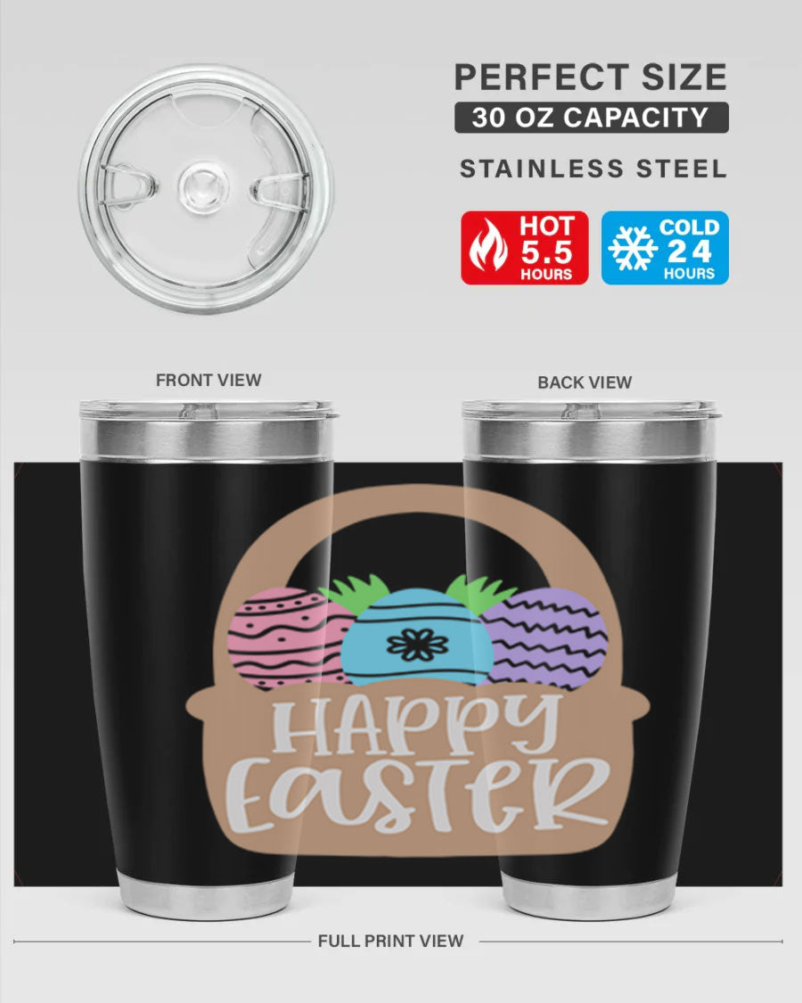 Happy Easter 37# Tumbler, double wall vacuum stainless steel with vibrant Easter design, perfect for hot and cold beverages.