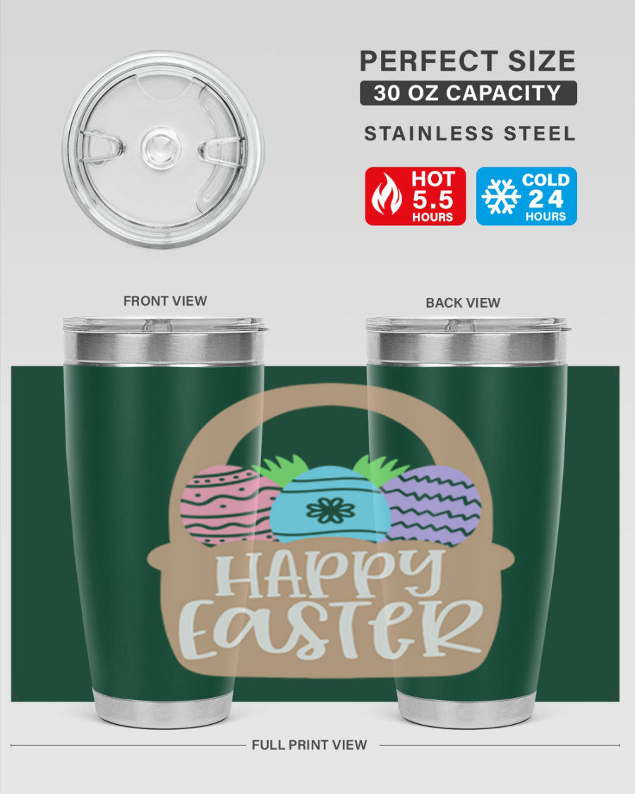 Happy Easter 37# Tumbler, double wall vacuum stainless steel with vibrant Easter design, perfect for hot and cold beverages.