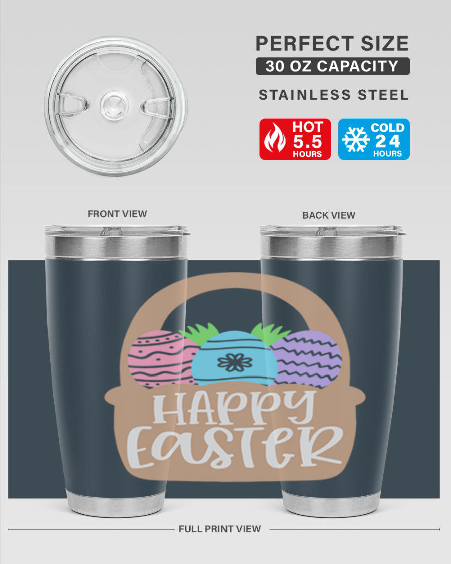 Happy Easter 37# Tumbler, double wall vacuum stainless steel with vibrant Easter design, perfect for hot and cold beverages.