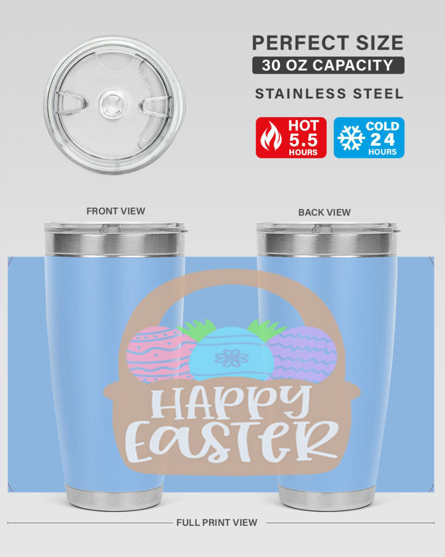 Happy Easter 37# Tumbler, double wall vacuum stainless steel with vibrant Easter design, perfect for hot and cold beverages.