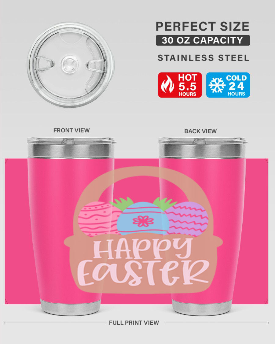 Happy Easter 37# Tumbler, double wall vacuum stainless steel with vibrant Easter design, perfect for hot and cold beverages.