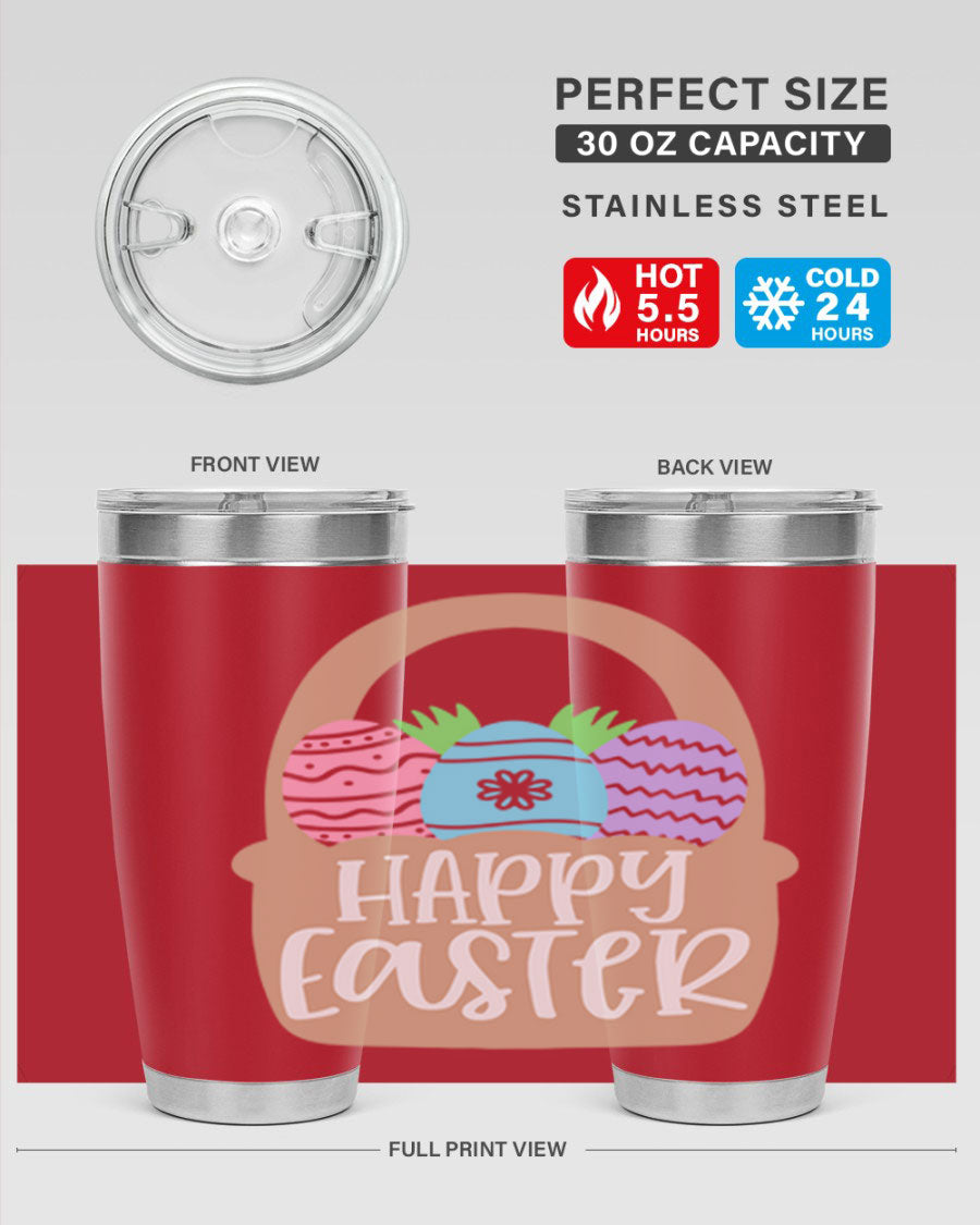Happy Easter 37# Tumbler, double wall vacuum stainless steel with vibrant Easter design, perfect for hot and cold beverages.