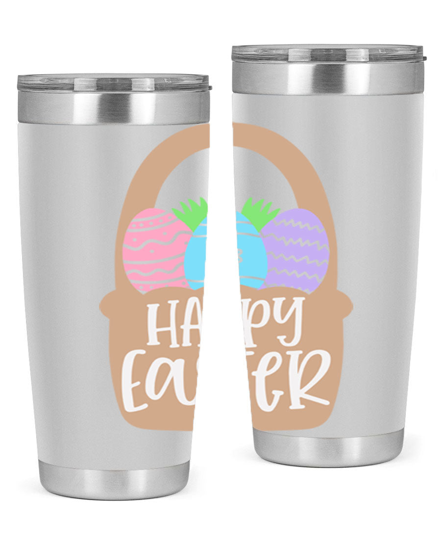 Happy Easter 37# Tumbler, double wall vacuum stainless steel with vibrant Easter design, perfect for hot and cold beverages.