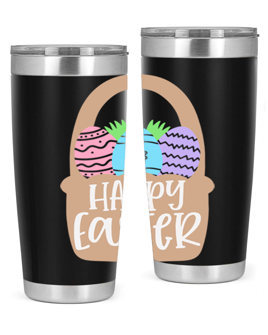 Happy Easter 37# Tumbler, double wall vacuum stainless steel with vibrant Easter design, perfect for hot and cold beverages.