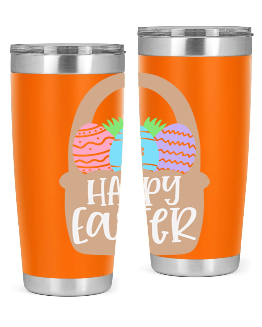 Happy Easter 37# Tumbler, double wall vacuum stainless steel with vibrant Easter design, perfect for hot and cold beverages.